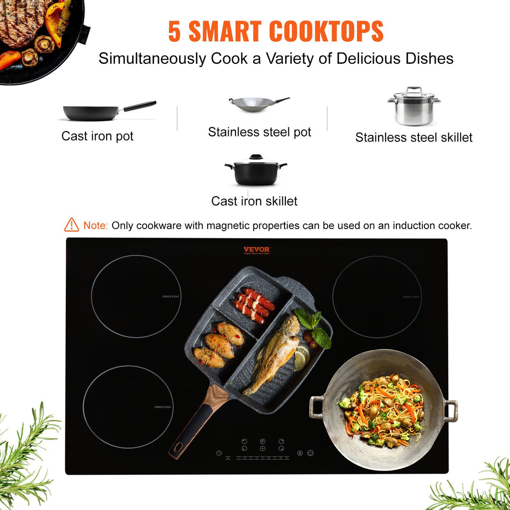 5-Burner Induction Cooktop: 30-Inch Electric Stove with Advanced Safety Features