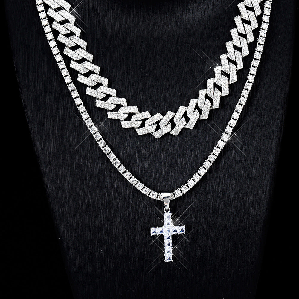 Urban Edge: Rhinestone Cross Chain for Him