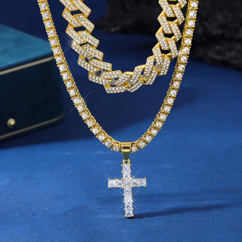 Urban Edge: Rhinestone Cross Chain for Him