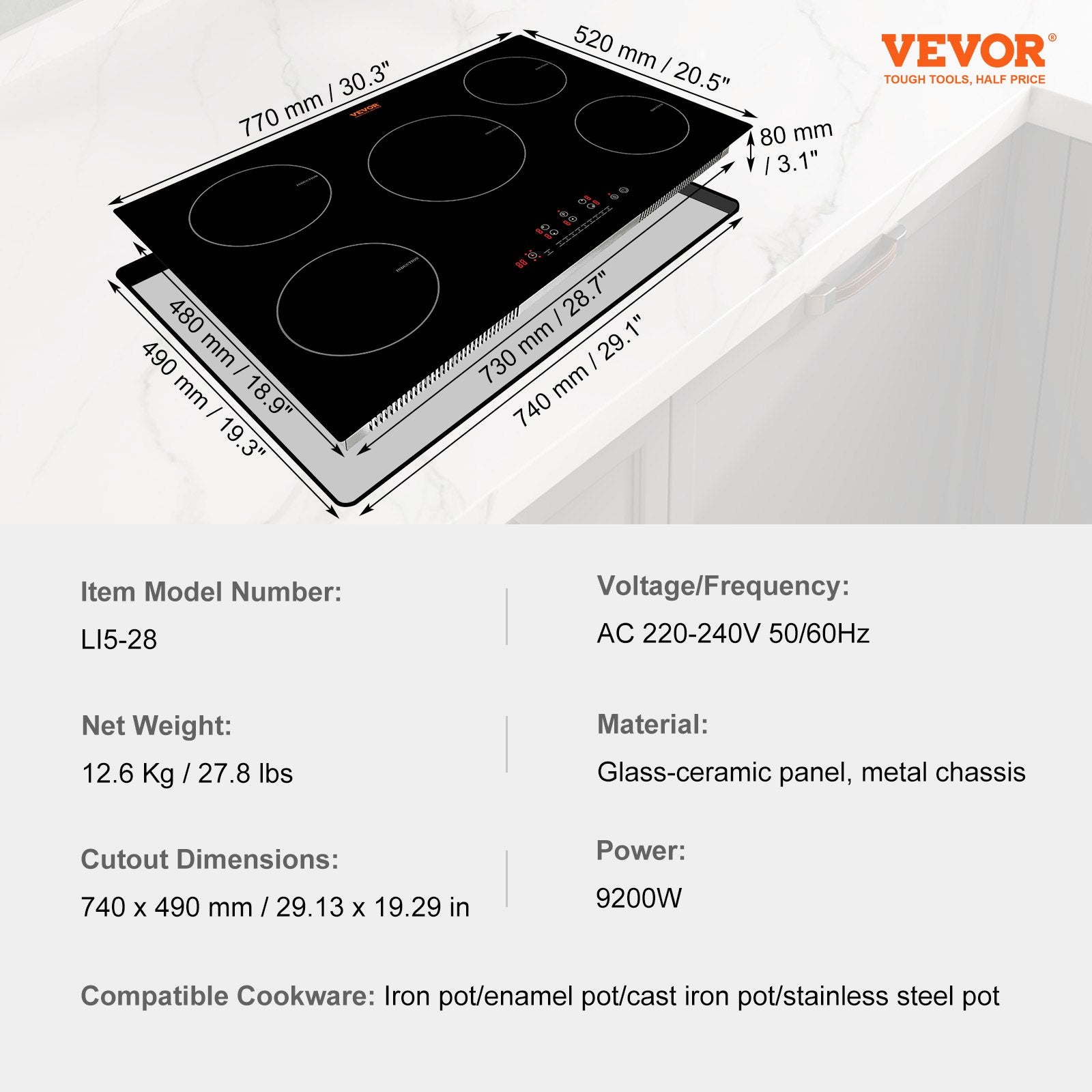 5-Burner Induction Cooktop: 30-Inch Electric Stove with Advanced Safety Features