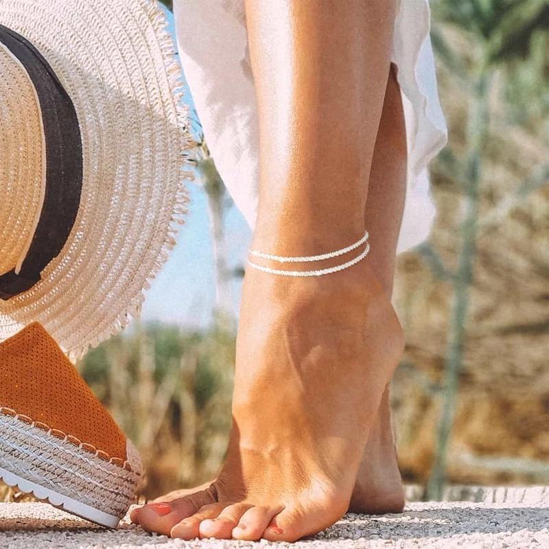 Elegant Multi-Layer Waterproof Ankle Bracelet: Hypoallergenic and Customizable in Gold or Silver