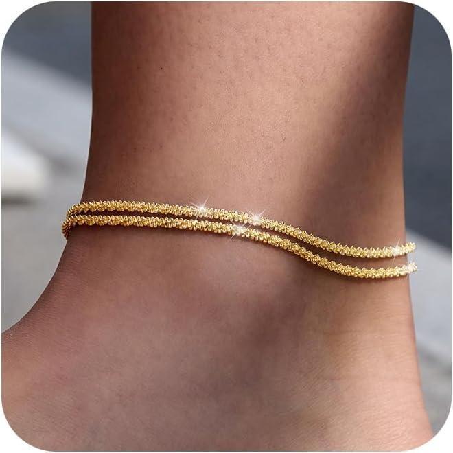 Elegant Multi-Layer Waterproof Ankle Bracelet: Hypoallergenic and Customizable in Gold or Silver