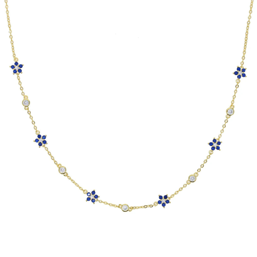 Spring Blossom: Colorful CZ Stone Flower Charm Necklace