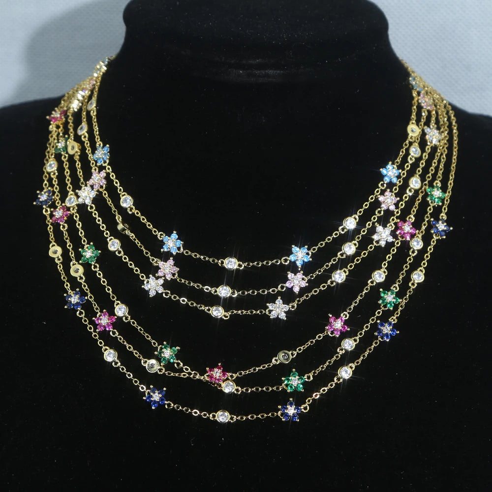 Spring Blossom: Colorful CZ Stone Flower Charm Necklace