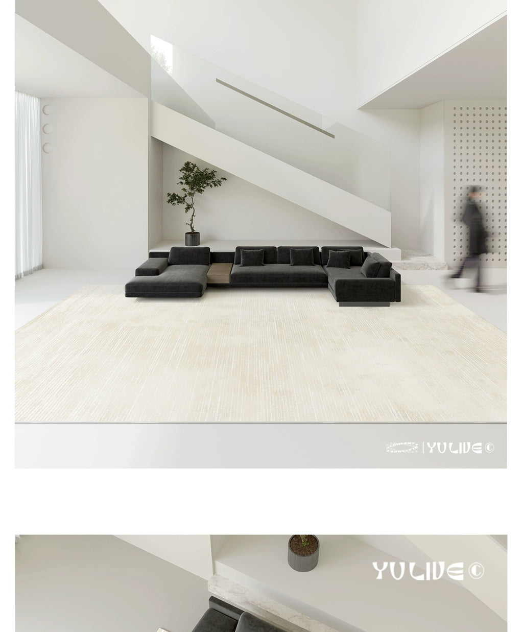 Versatile Minimalist Beige Lines Area Rug: Elevate Any Space