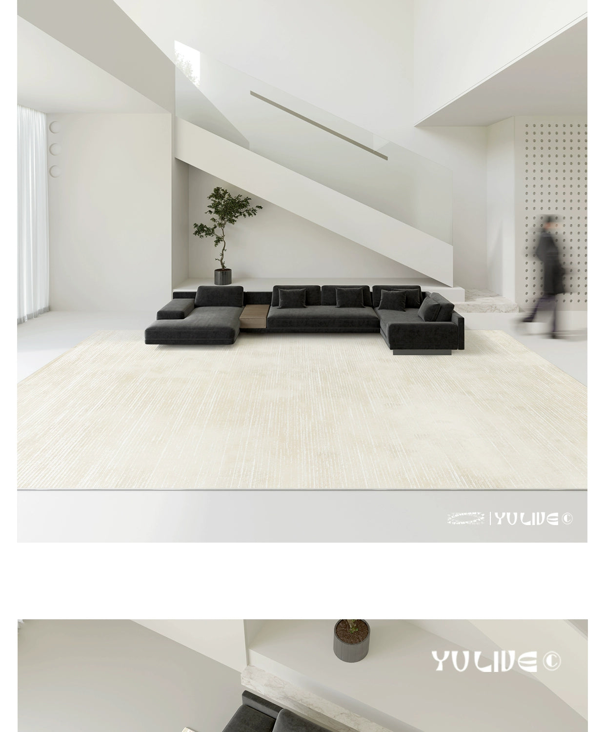 Versatile Minimalist Beige Lines Area Rug: Elevate Any Space