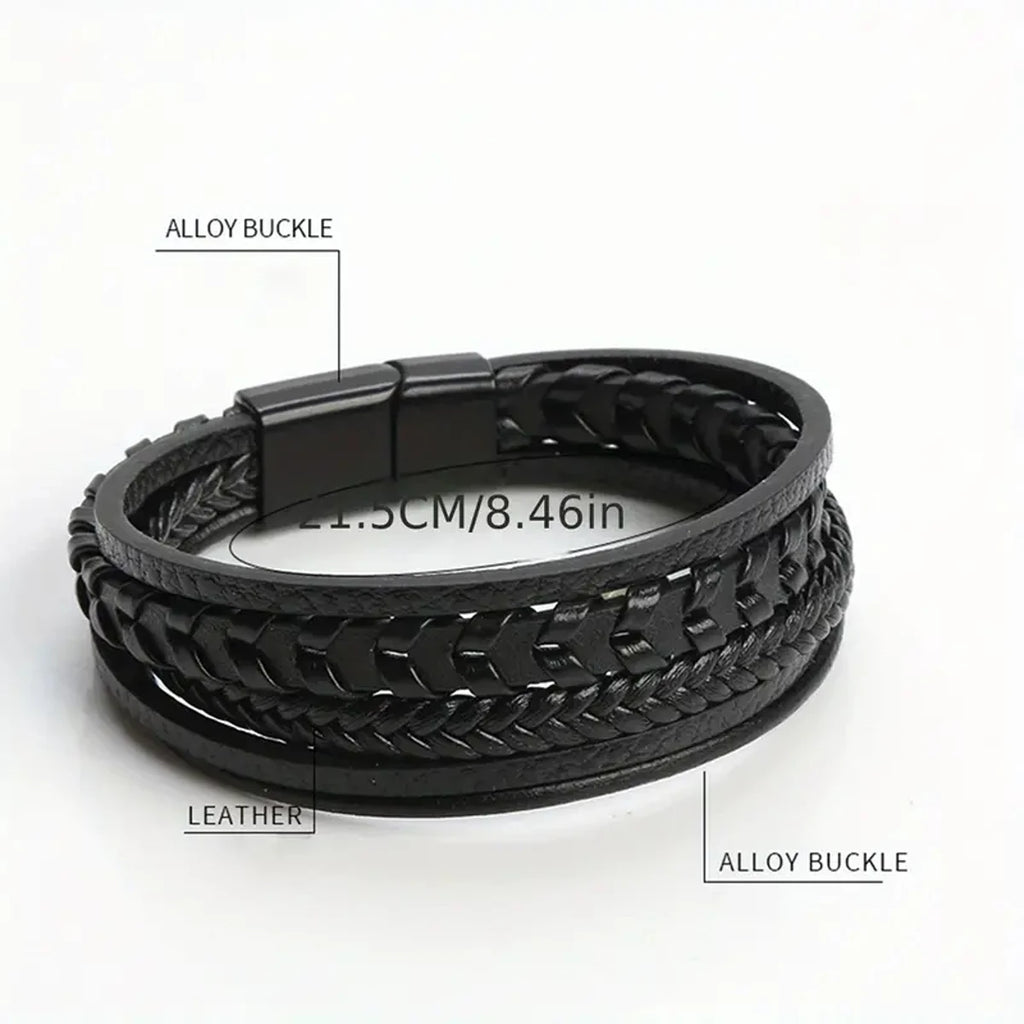 Multi-Layered Leather Bracelet: Vintage Style with Alloy Magnetic Buckle