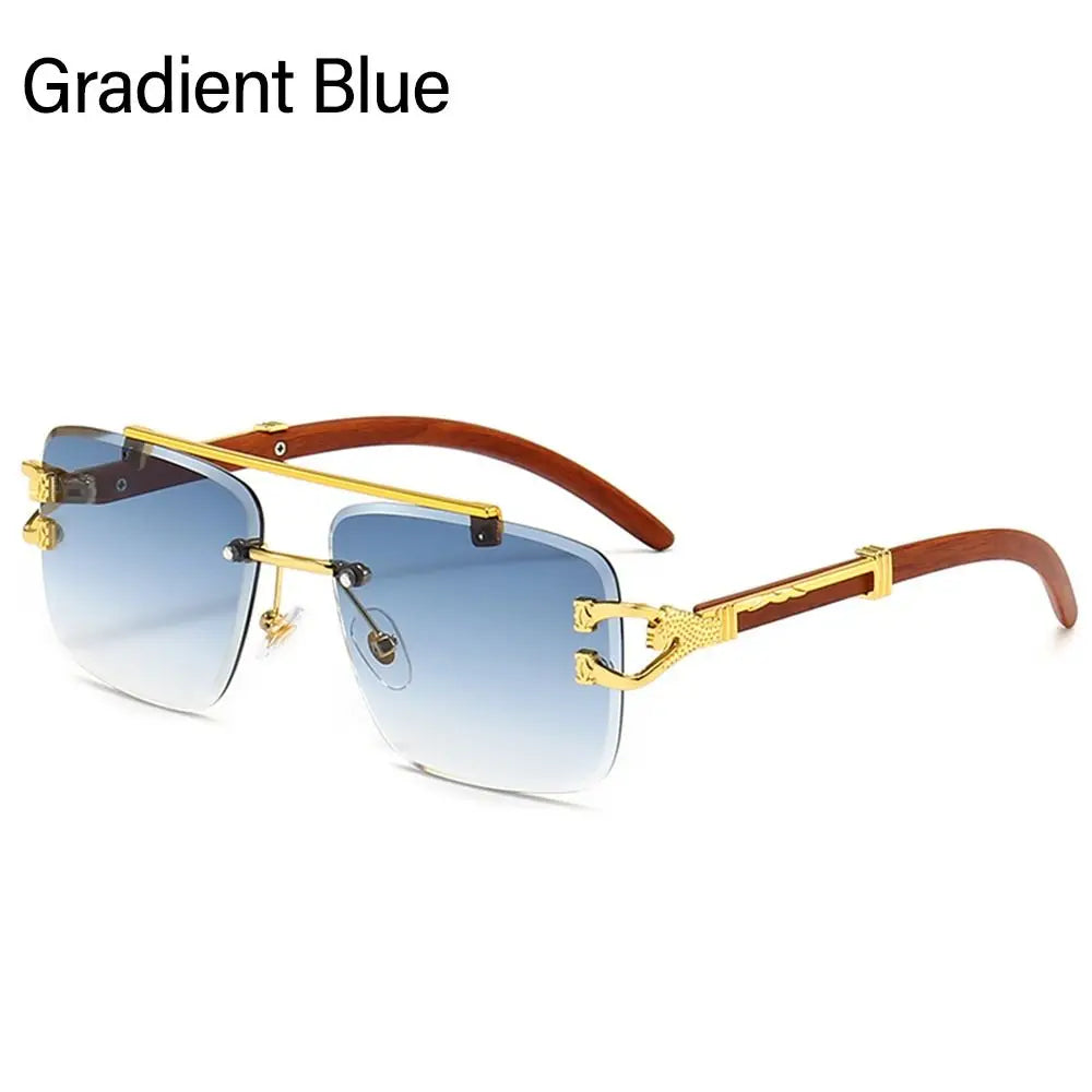 Unisex Wooden Cheetah Head Sunglasses: Vintage Rimless Style with UV Protection