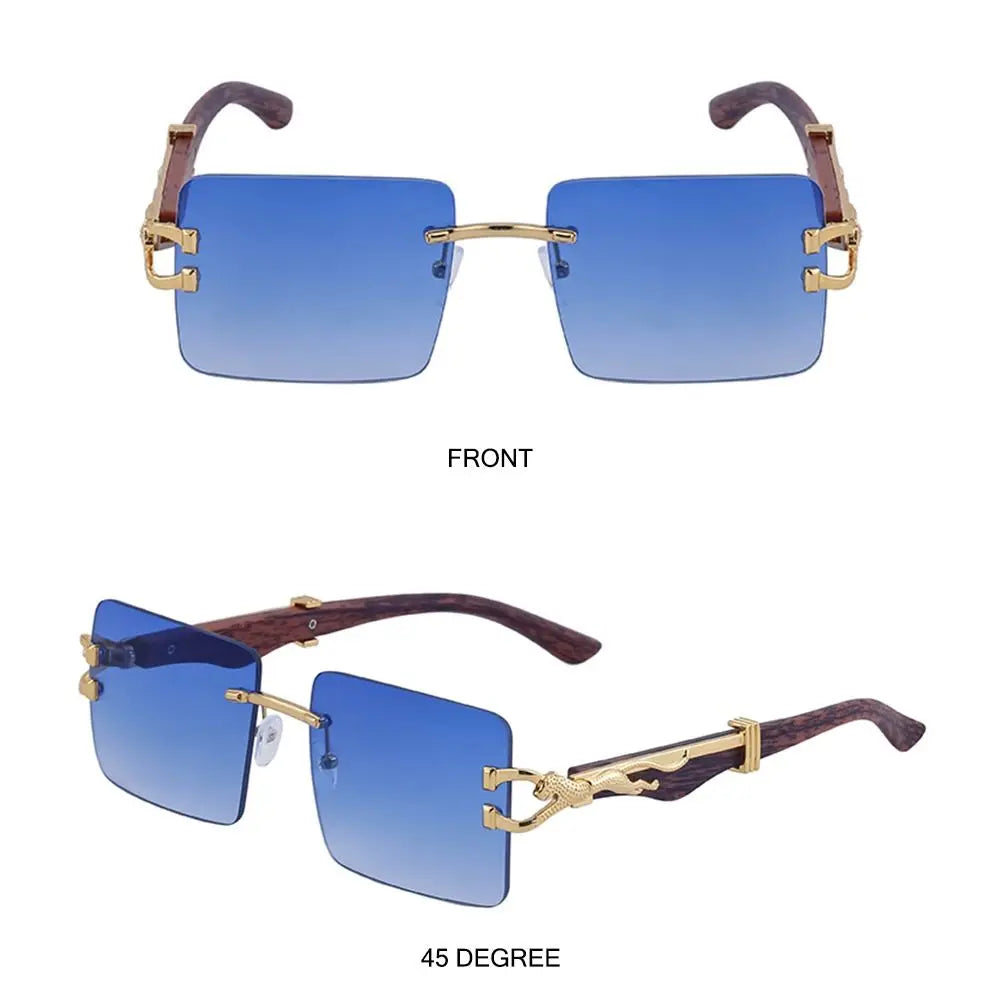 Unisex Wooden Cheetah Head Sunglasses: Vintage Rimless Style with UV Protection