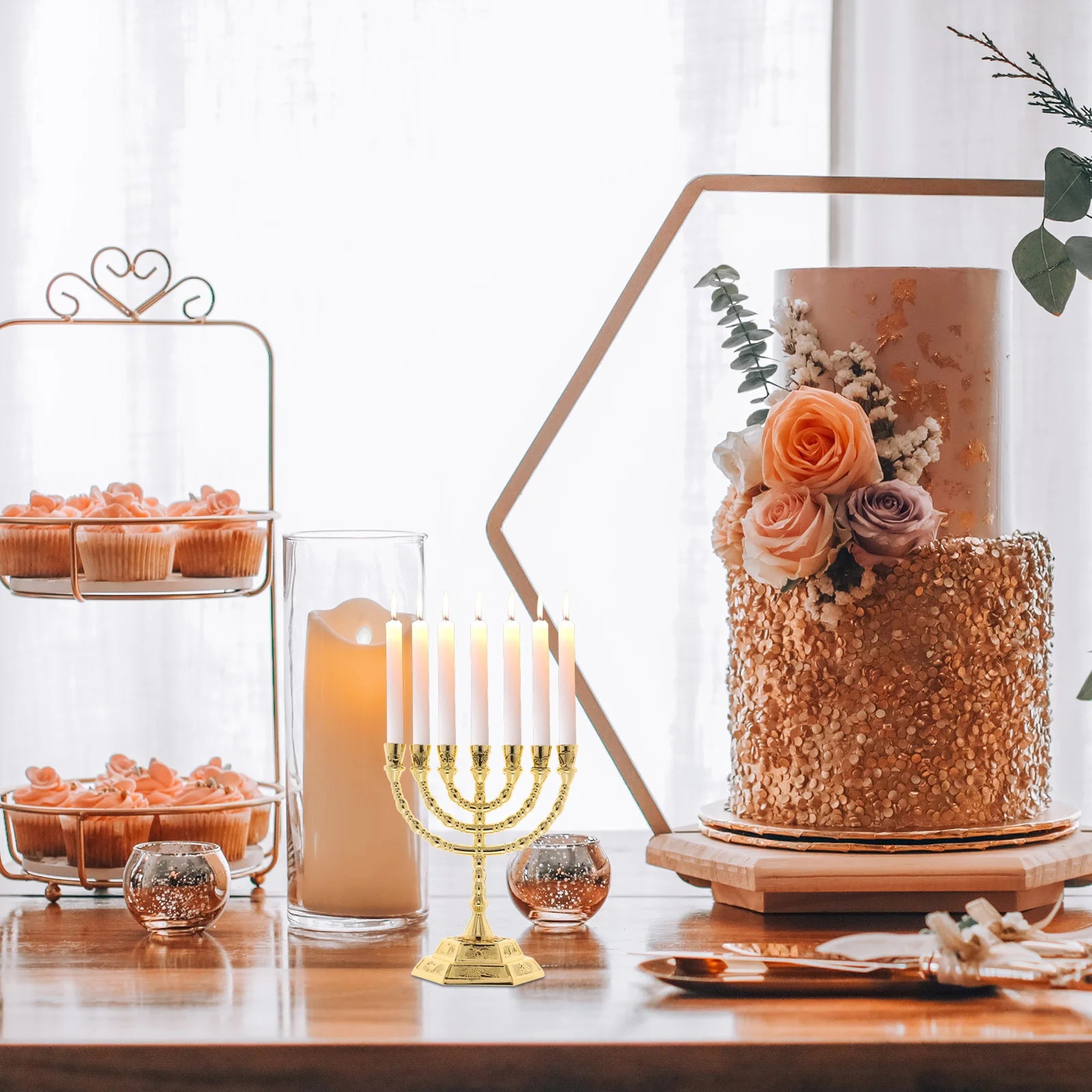 Religious Candlesticks: Elegant Vintage Menorah for Bedroom Decor