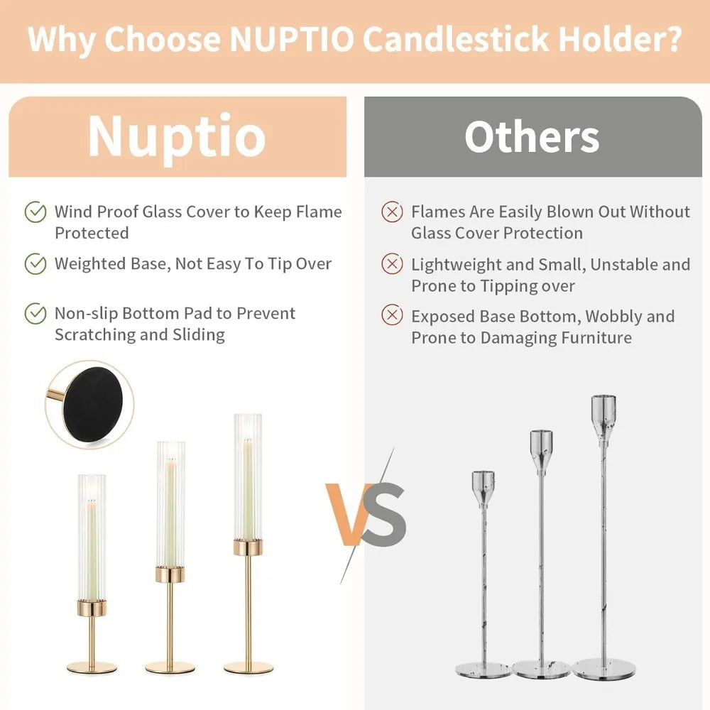 Elegant Windproof Flame Holders: Set of 6 Stylish Candle Sticks with Glass Protection