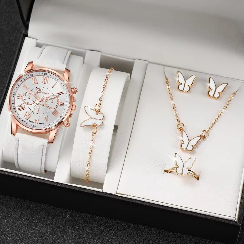 Stylish Wristwear Ensemble: 5/6-Piece Analog Watch and Jewelry Set for Women