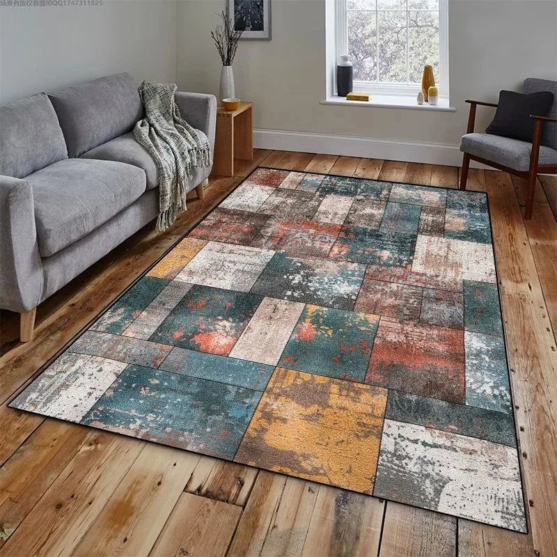 Retro Geometric Entrance Rug: Non-Slip Mat for Doorways and Entryways