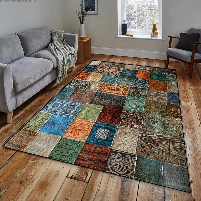 Retro Geometric Entrance Rug: Non-Slip Mat for Doorways and Entryways