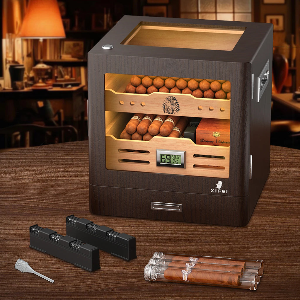 Elegant Desktop Humidor with Lighting: Ideal for Up to 100 Cigars