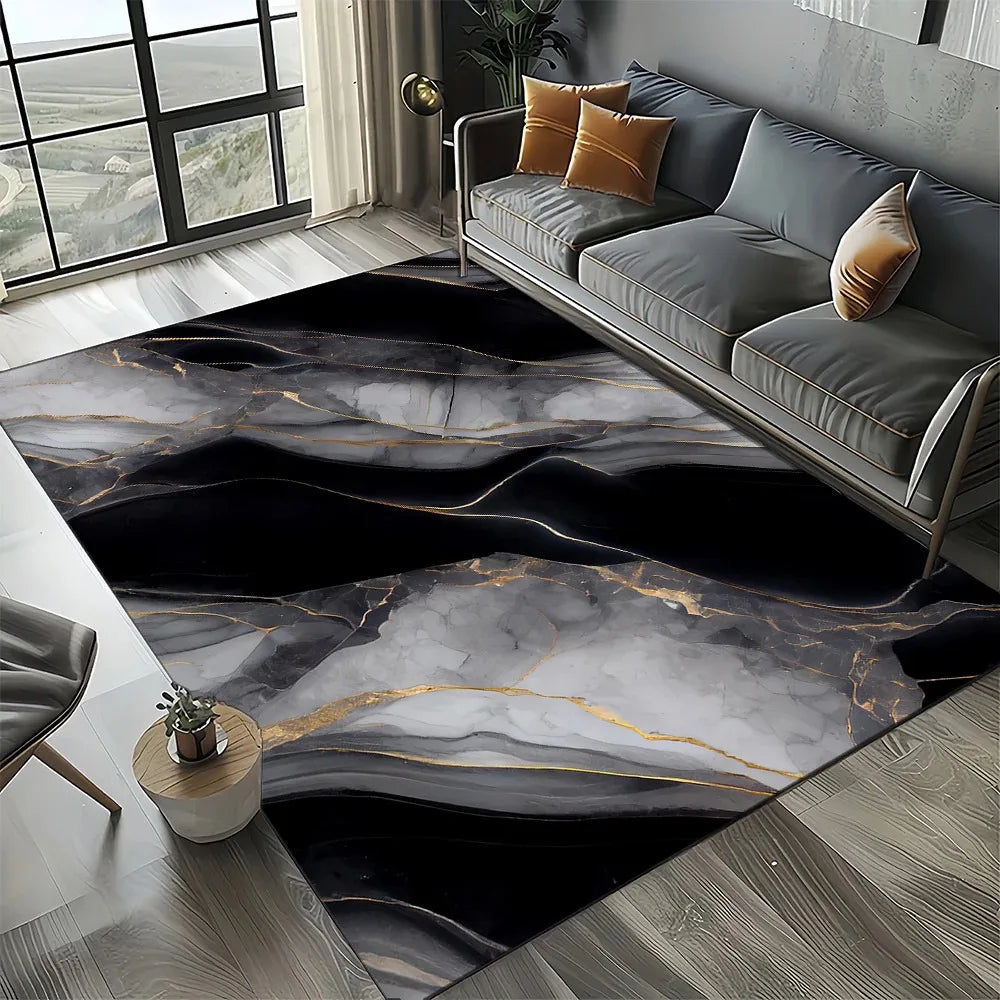 Modern Gold Striped Marble Texture Rug: Elevate Your Entryway