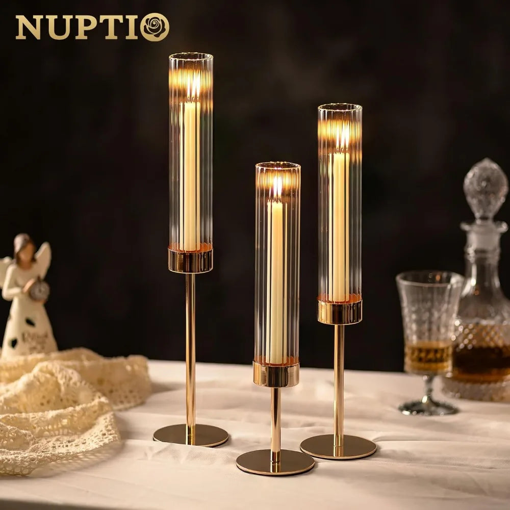 Elegant Windproof Flame Holders: Set of 6 Stylish Candle Sticks with Glass Protection