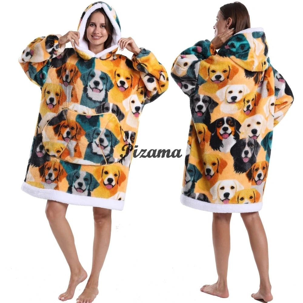Oversized Wearable TV Blanket: Cozy Full Sleeve Sweatshirt for Halloween and Christmas