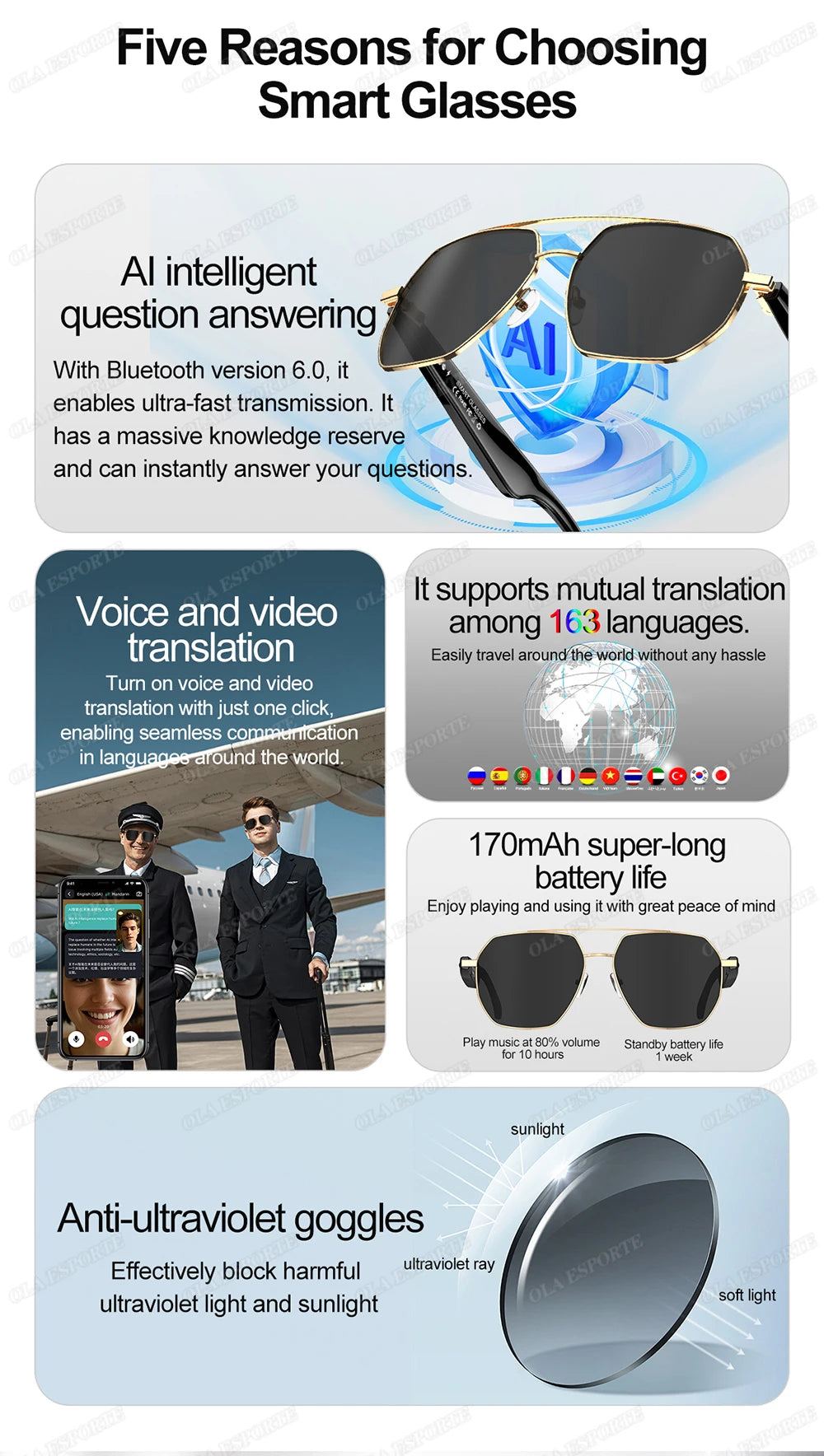 Sport Smart Glasses: AI Translation and Wireless Earphone Integration