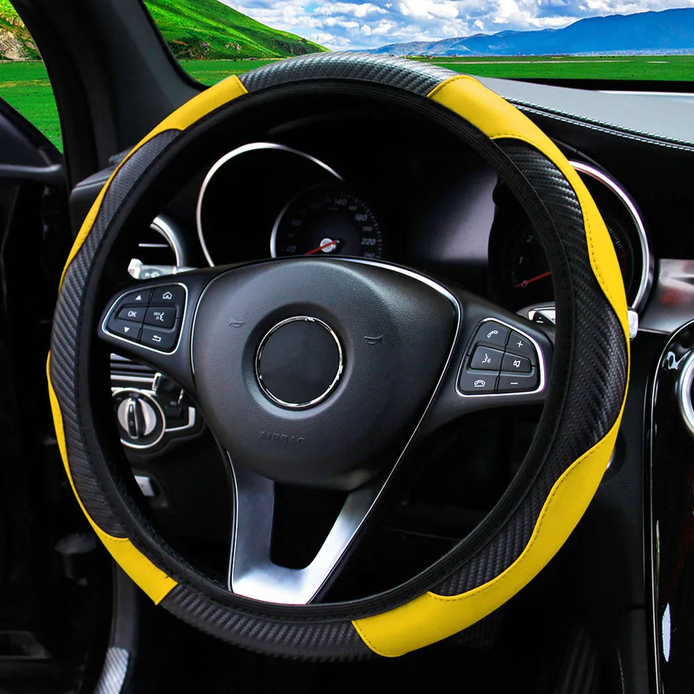 Stylish Car Steering Wheel Cover: PU Carbon Fiber Leather, No Inner Ring