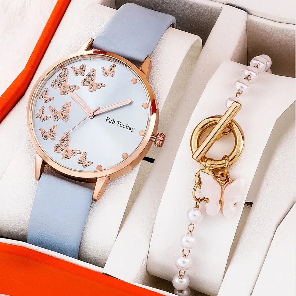 Elegant Butterfly Watch Set: Timeless Style with Sparkling Details