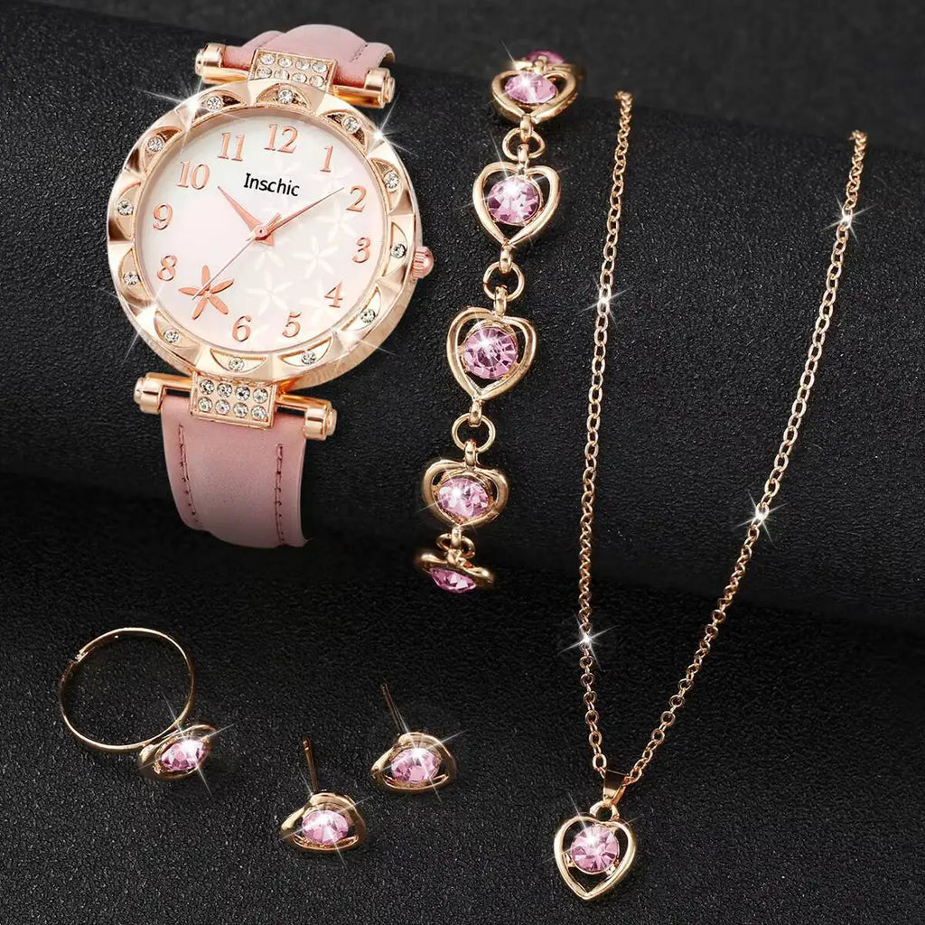 Floral Elegance Watch Set: Timeless Style with Sparkling Accents