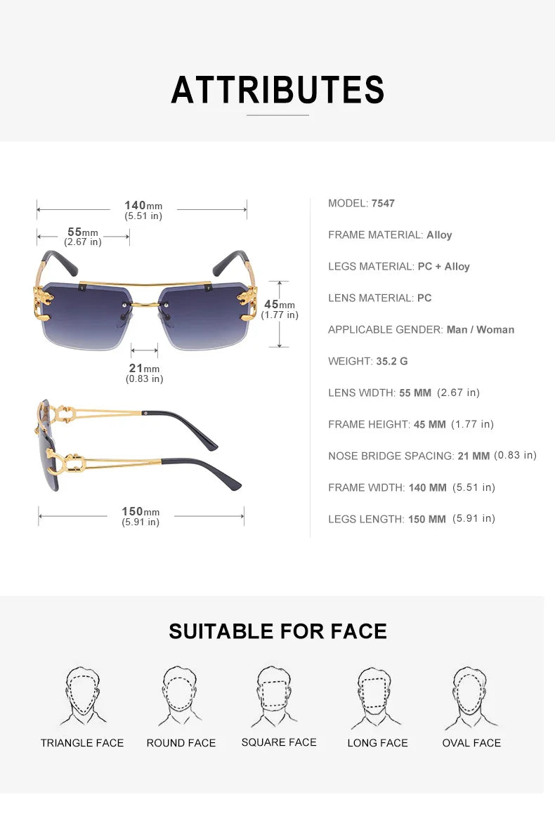 Unisex Leopard Rimless Sunglasses: Stylish Eye Protection with UV400 Lenses