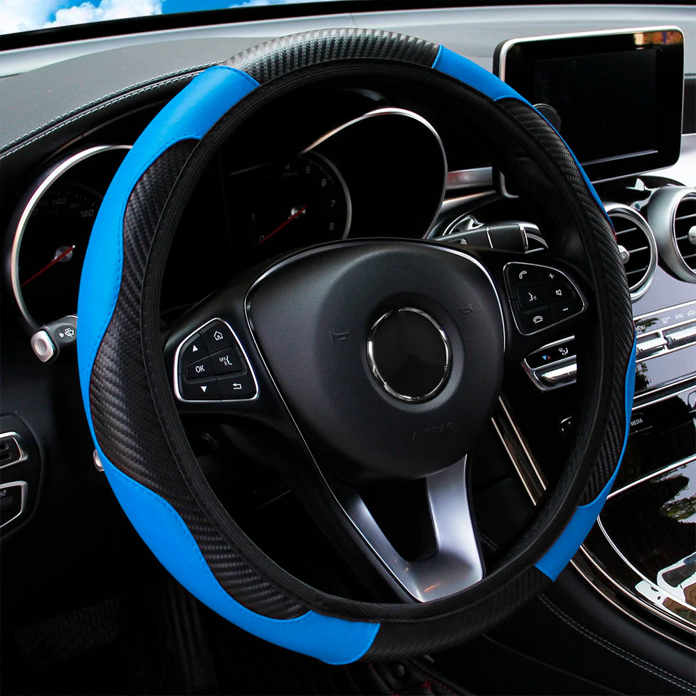 Stylish Car Steering Wheel Cover: PU Carbon Fiber Leather, No Inner Ring