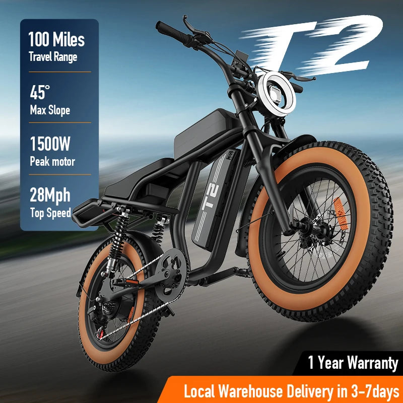 Long-Range Fat Tire E-Bike: 28MPH Speed with 100-Mile Capability