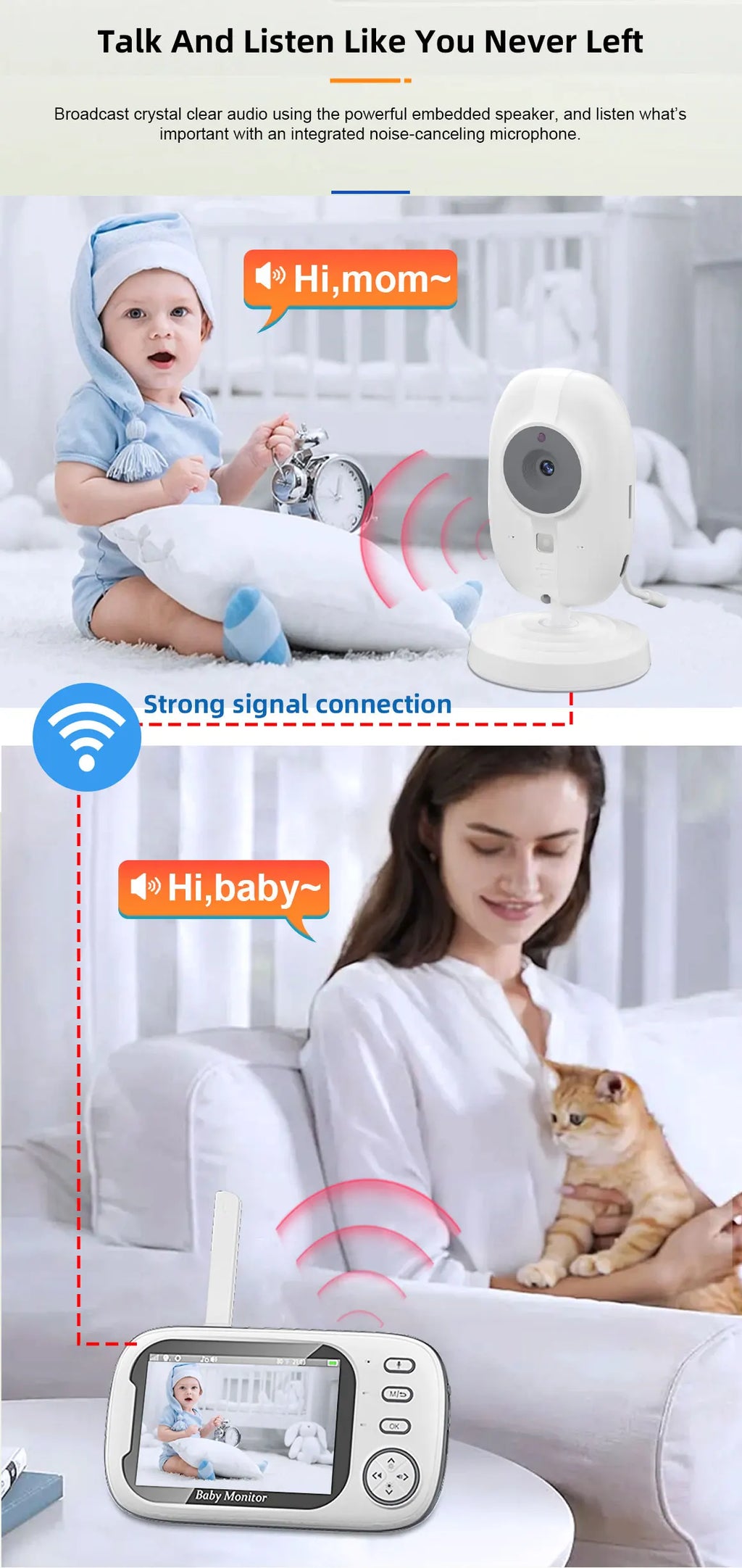 Wireless Baby Monitor: 3.5 Inch Screen with Night Vision & Two-Way Audio