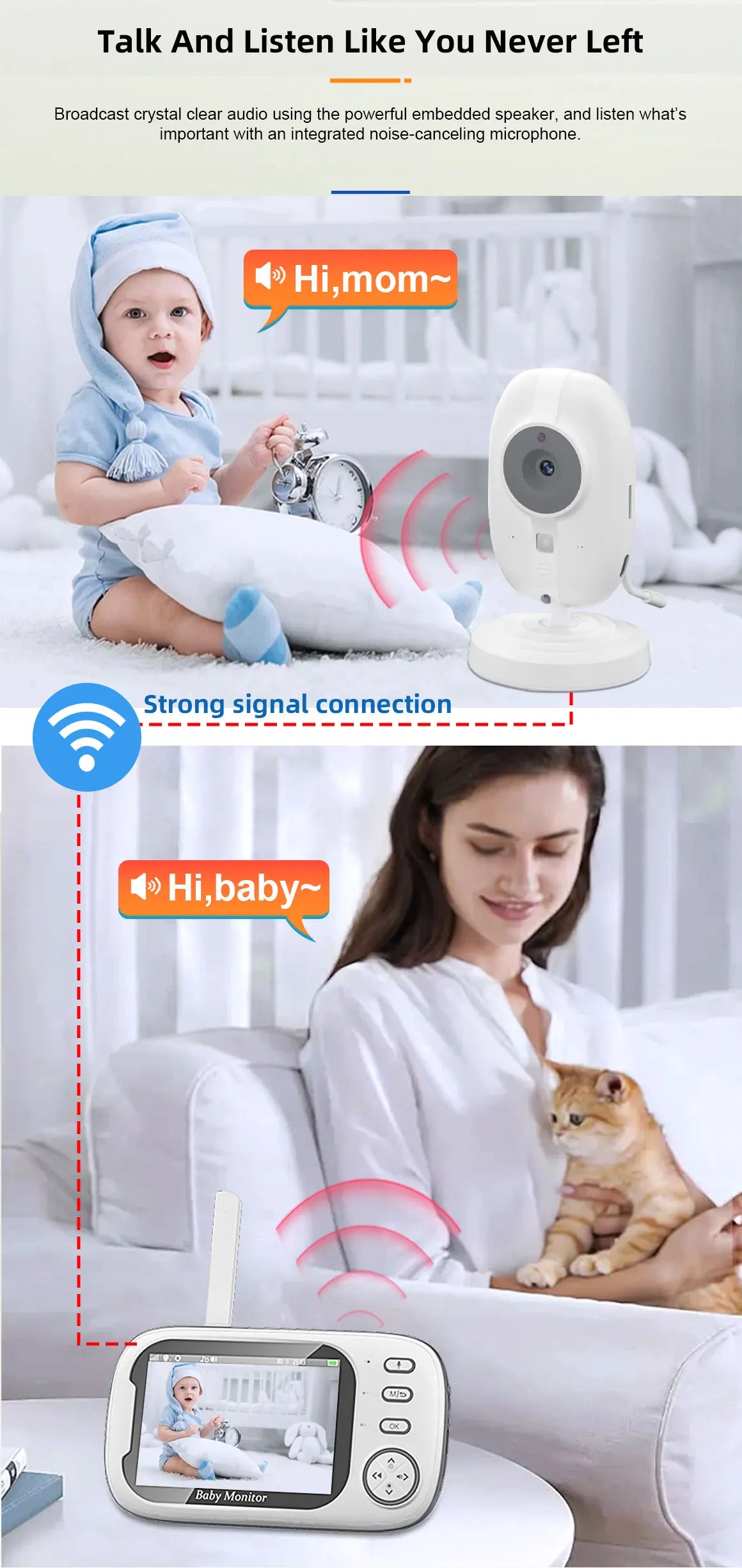 Wireless Baby Monitor: 3.5 Inch Screen with Night Vision & Two-Way Audio