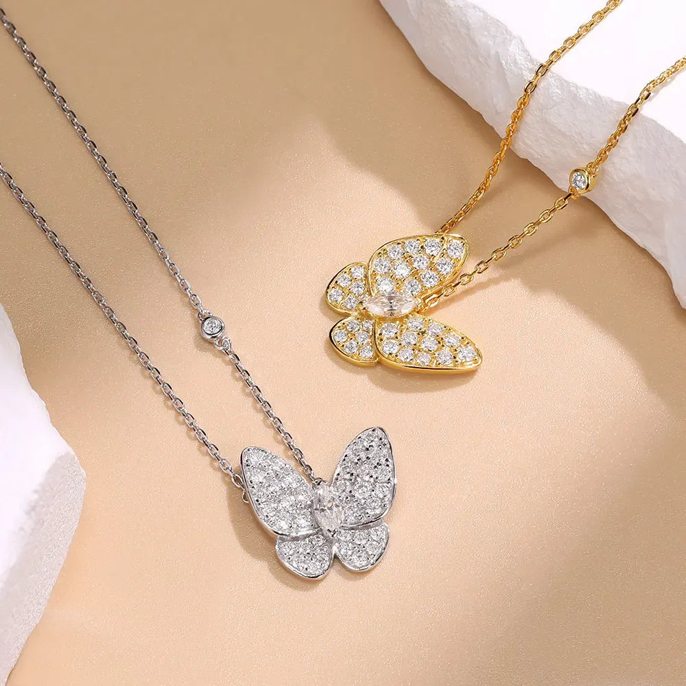 Elegant Butterfly Pendant: Dazzling Moissanite Necklace for Women