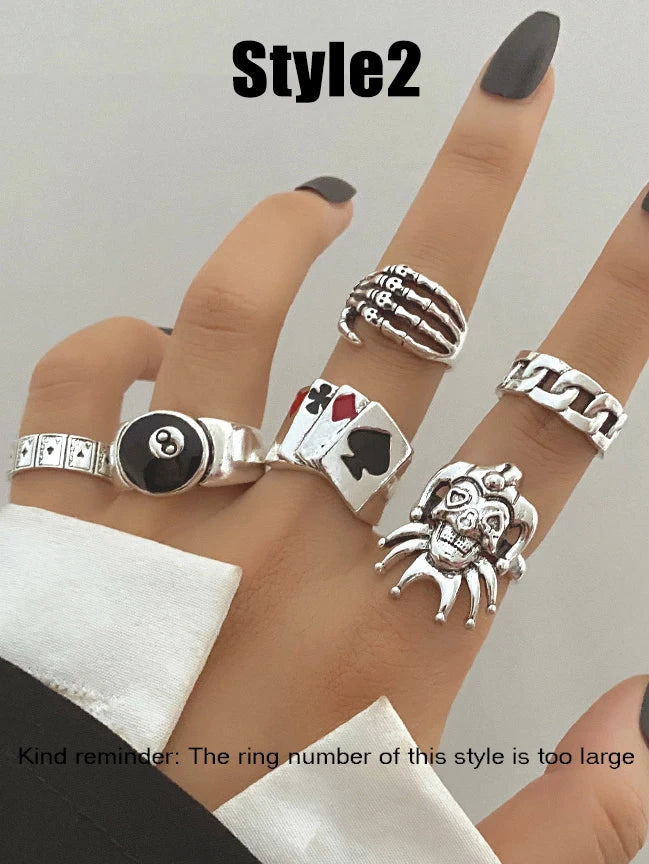 Edgy Fashion Jewelry: Unisex Punk Style Ring Set for Parties and Gifts