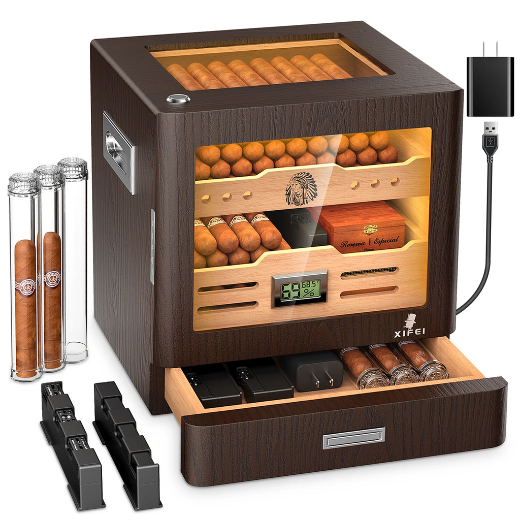Elegant Desktop Humidor with Lighting: Ideal for Up to 100 Cigars