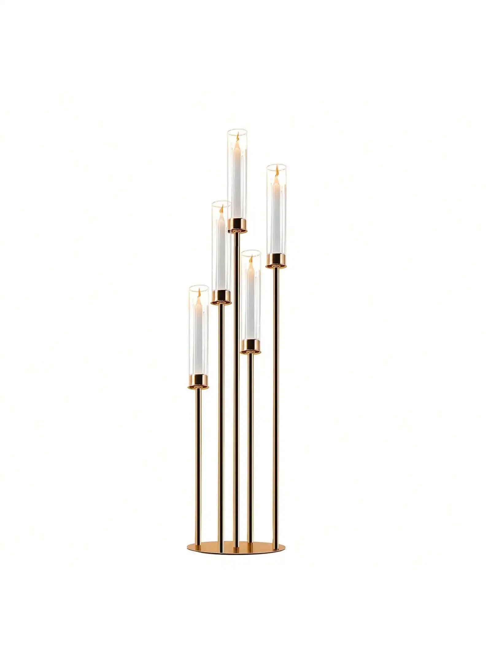 Elegant Gold Candle Display: 5-Arm Centerpiece for Special Events