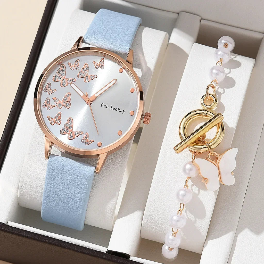 Elegant Butterfly Watch Set: Timeless Style with Sparkling Details