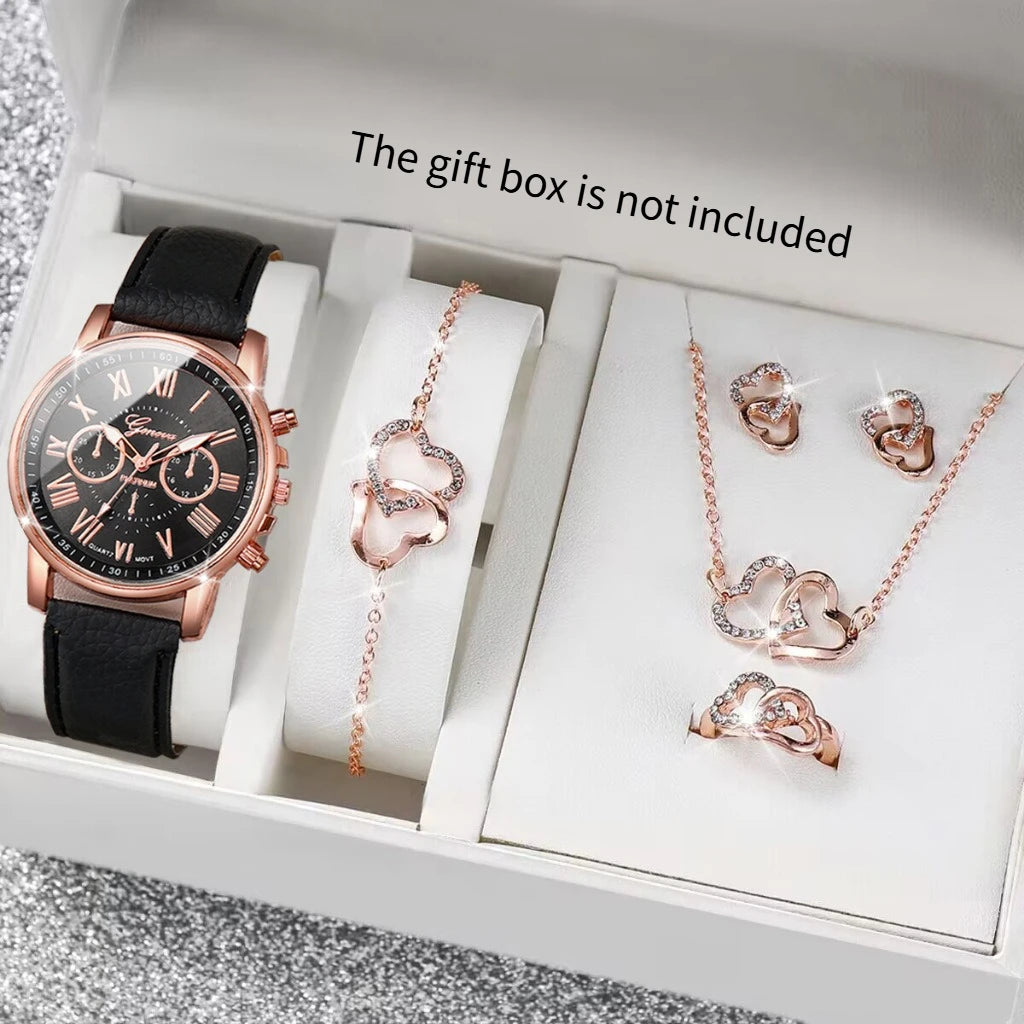 Stylish Wristwear Ensemble: 5/6-Piece Analog Watch and Jewelry Set for Women