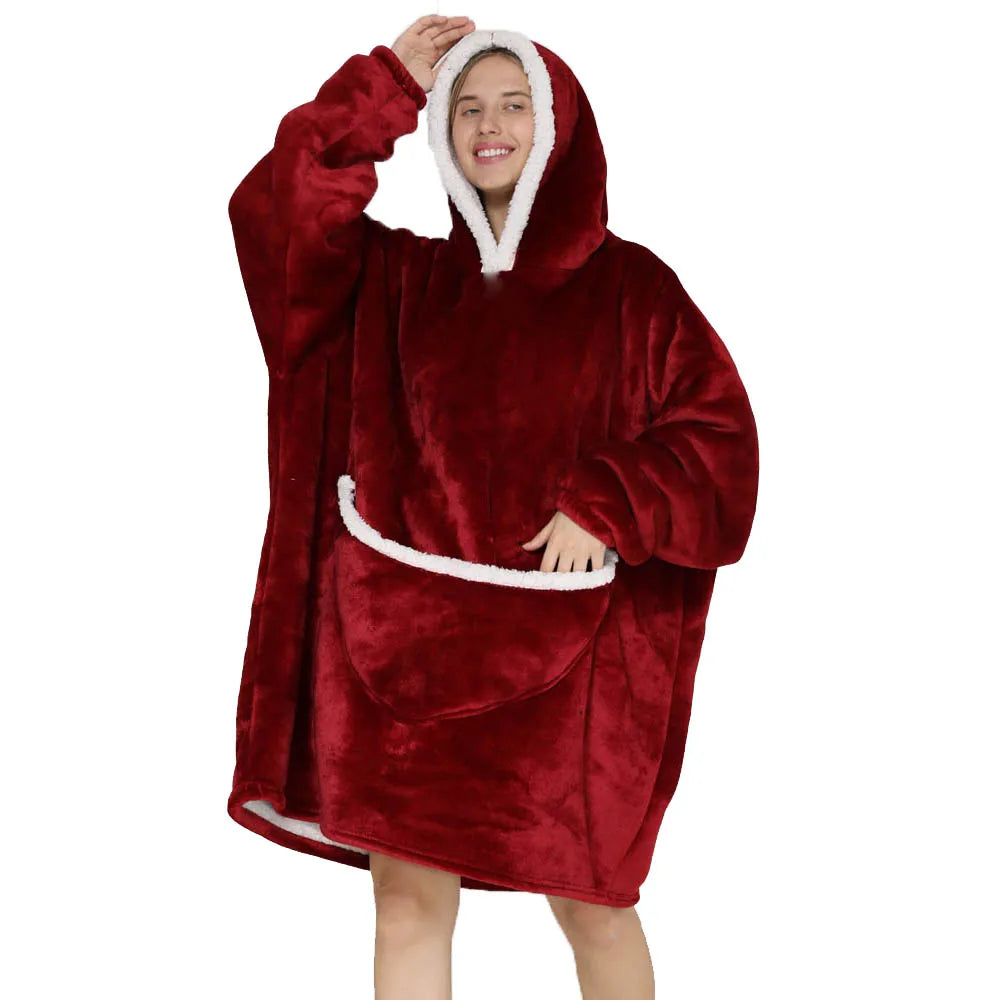 Hooded Blanket Sweater: Oversized Design with Practical Pockets for TV Time