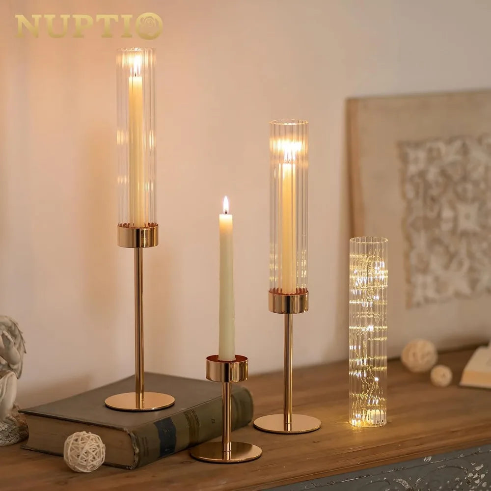 Elegant Windproof Flame Holders: Set of 6 Stylish Candle Sticks with Glass Protection