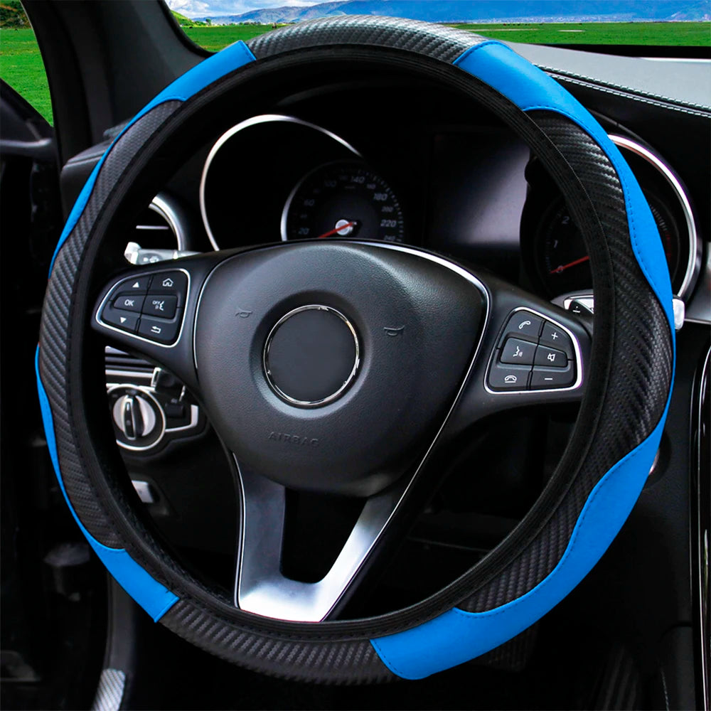 Stylish Car Steering Wheel Cover: PU Carbon Fiber Leather, No Inner Ring