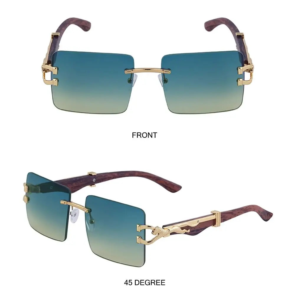 Unisex Wooden Cheetah Head Sunglasses: Vintage Rimless Style with UV Protection