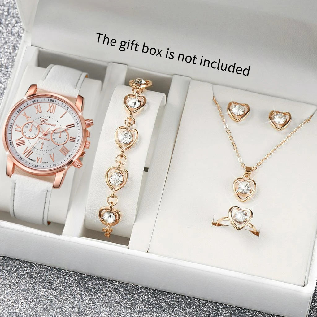 Stylish Wristwear Ensemble: 5/6-Piece Analog Watch and Jewelry Set for Women