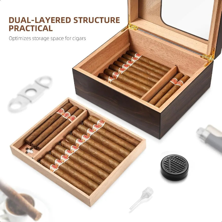 Luxury Cigar Experience: Stylish Humidor with Cedar Wood Tray and Dividers