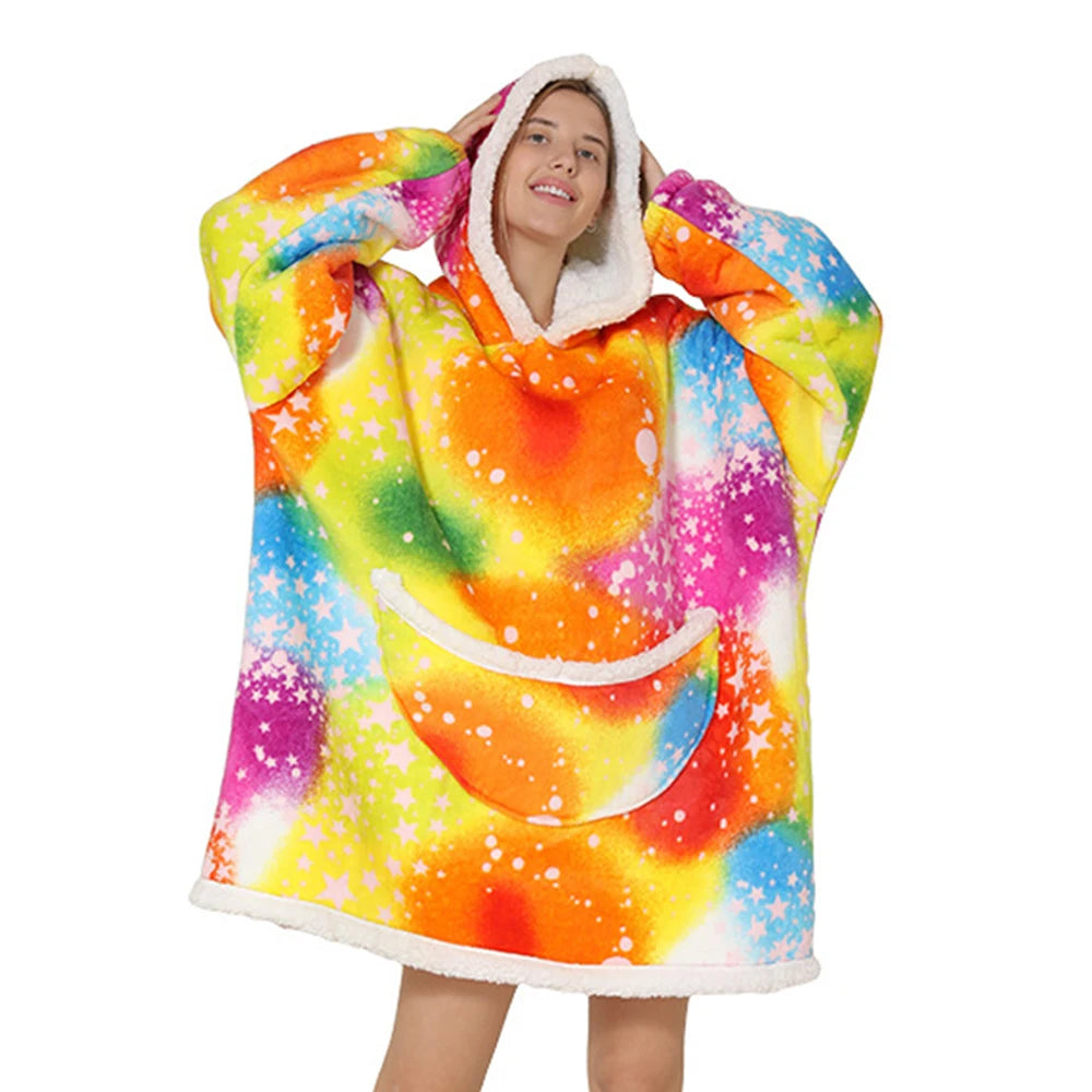 Hooded Blanket Sweater: Oversized Design with Practical Pockets for TV Time