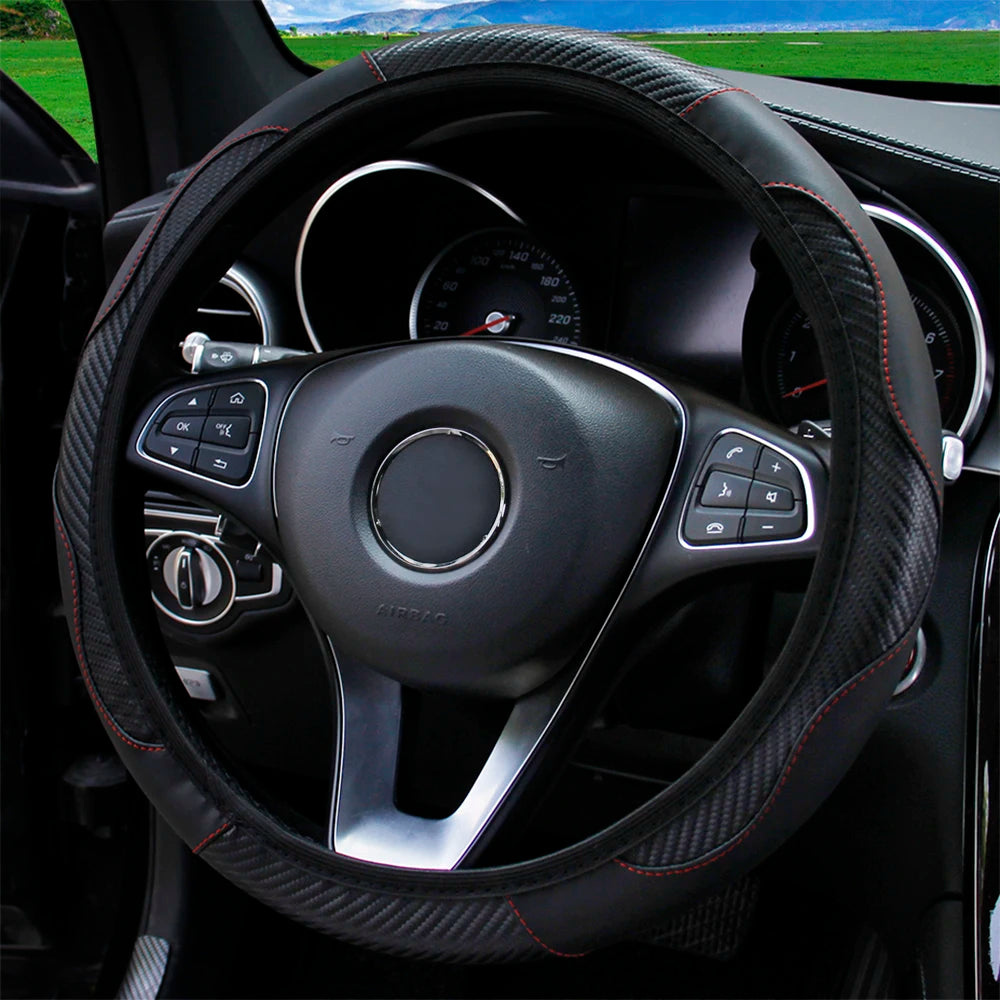 Stylish Car Steering Wheel Cover: PU Carbon Fiber Leather, No Inner Ring