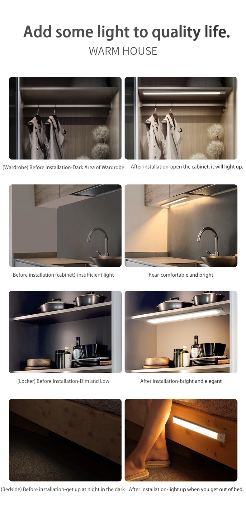 Three-in-One Motion Sensor LED Light: Ideal for Kitchen, Cabinet, and Bedroom Use
