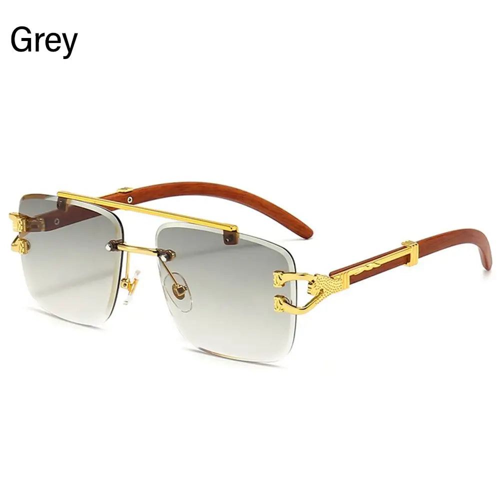 Unisex Wooden Cheetah Head Sunglasses: Vintage Rimless Style with UV Protection
