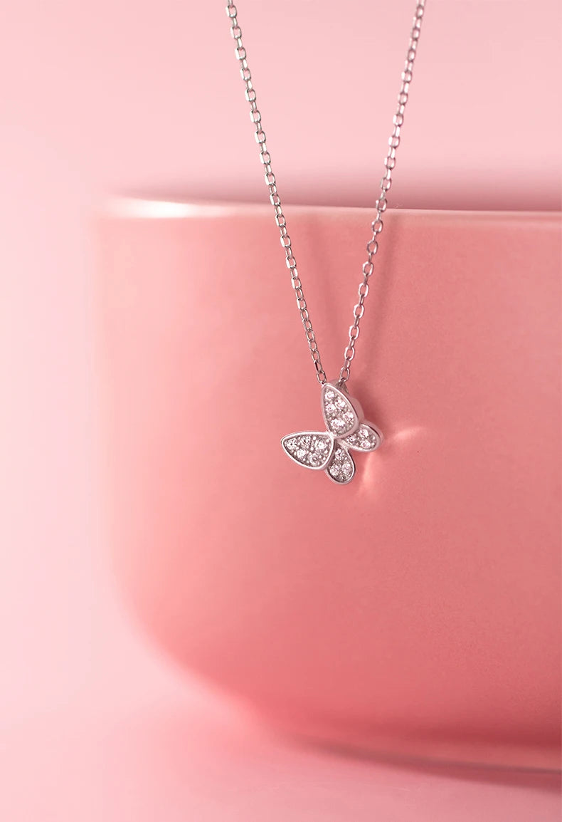 Dancing Butterfly Pendant: Sparkling Zircon in 925 Sterling Silver