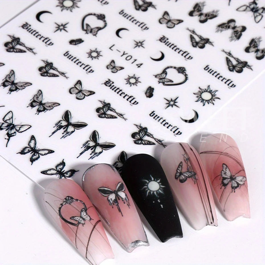Glow-In-The-Dark Nail Decals: 3pcs Butterfly Design for Creative Manicures