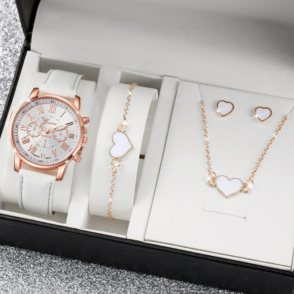 Stylish Wristwear Ensemble: 5/6-Piece Analog Watch and Jewelry Set for Women